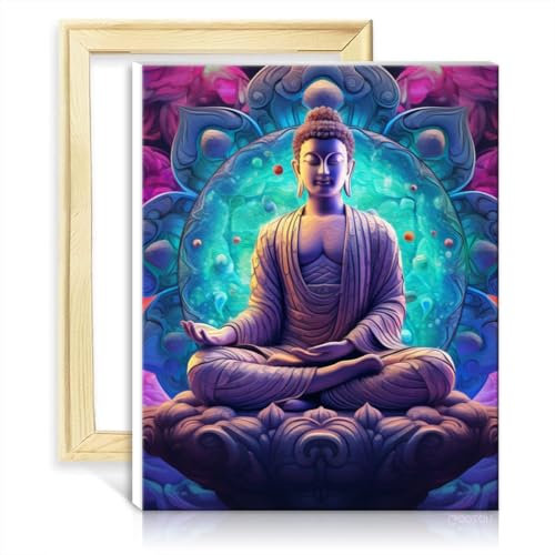 TANGFEIY Peinture par numéro Bouddha Peinture Adultes Débutant Acrylique Numéro avec Pinceaux Projet pour Décoration Intérieure Cadeaux SANS Cadre (60x75cm)
