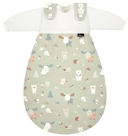 Alvi Baby Mäxchen Schlafsack System 3 teilig mit Babylöffel DeinKinderland| Alvi Außensack mit zwei Innensäcke | Ganzjahresschlafsack mitwachsend Kinderschlafsack Babyschlafsack (baby forest, 50-56)