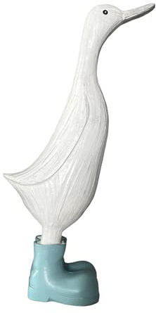 Large Decorative White Resin Duck Figurine with Light Blue Wellies, 28cm Tall - Ornament for Home Decor, Living Room, Nursery, or Garden (Large Duck Only)