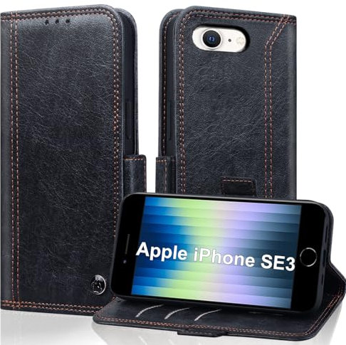 Vkooer Mobile Phone Case for iPhone SE 2022/SE 2020/iPhone 8/iPhone 7/iPhone 6S/iPhone 6, Leather Case Protective Cover [Foldable Stand Card Slot] [RFID Protection] Flip Case Wallet Case Cover, Black