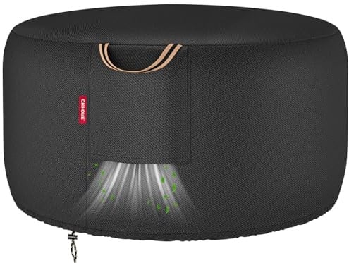 [2026 Upgraded Fabric] Fire Pit Cover Round for 33''-36''D Fire Pit, Heavy Duty Waterproof Patio Fire Bowl /Table Cover with Air Vent, Handle & Tightening Drawstring, 36Dia x 20H -Black