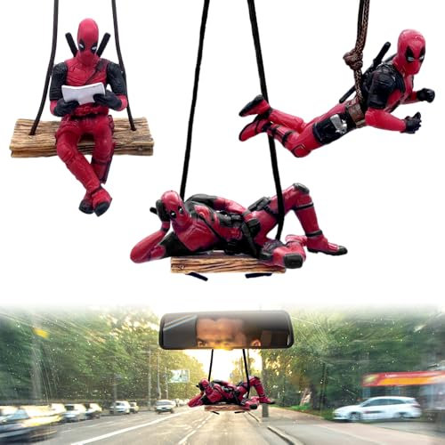 SKIKHN Ciondolo per Auto, 3 Pezzi Ciondolo Deadpool, Ciondolo per Specchietto Retrovisore per Auto, Accessori Auto Interno, Ornamenti Specchietti Retrovisori Auto, per Decorare Auto Ufficio