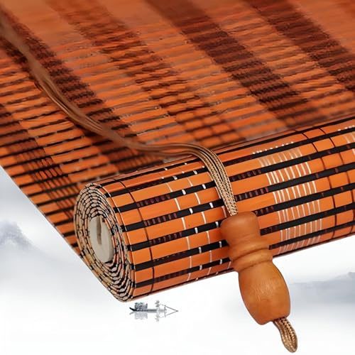 Bamboo Roller Blind - Orange Bamboo Curtain, Side Pull Blinds For Sun Protection & Privacy, Roman Blinds For Windows & Doors, Opaque Privacy Blind For Kitchen, Balcony, Decorative Partition Wall(40x10