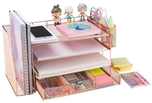 AltruiXta© Organizador de Escritorio | Ahorra Espacio | Mantén Todo Ordenado | Malla Metálica | Bandejas oficina apilables | Porta lapices para escritorio | Desk organizer