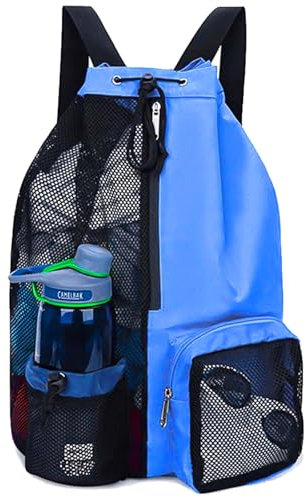 JSTHHTT Schwimmtasche, Netz-Rucksack mit Kordelzug, Schwimmsachen wasserdichte Wet Bag mit Reißverschluss, Mesh Strandrucksack Faltbar Schwimmbeutel Trocken Nass Trennung Schwimmtasche Turnbeutel