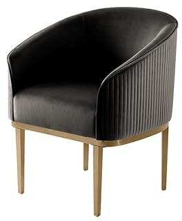 MY Furniture Ella Large Dining Carver Chair - Black - Brushed brass base and feet - fluted luxurious elegant design at back - curved - Art deco luxurious American inspired -