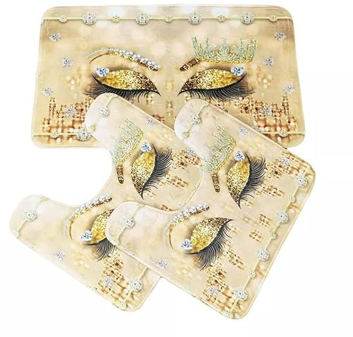 GX GARGIX Set Completo Tappetini da Bagno, 3 Pezzi, Antiscivolo e Assorbente per Bagno, WC, Bidet e Doccia Vari Colori (4-Oro, Set 3 Pezzi, Occhi)