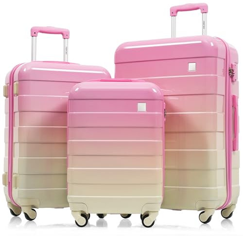 Merax 3 Teiliges Hartschalen Handgepäck Sets mit TSA Schloss Kofferset mit Dreirädern