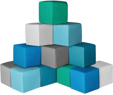 SweHouse Bausteinset 12er-Set Schaumstoff Bausteine Kinder: PU-Leder Softbausteine Baby zum Klettern Indoor - Weiche Spielbausteine Montessori Schaumstoffblöcke für Spielzimmer Kinderzimmer(Modern)