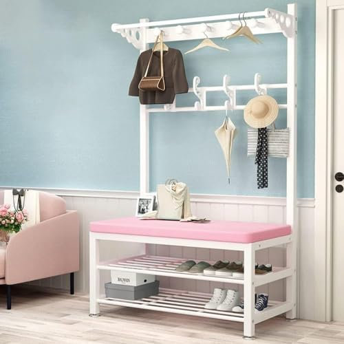 GLMGBP Portemanteau Industriel en métal avec Banc à Chaussures 11 Crochets Étagère à Chaussures à 2 Niveaux Arbre d'entrée Moderne pour Un Assemblage Facile 100X33X170CM Couleur:D