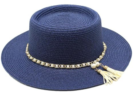 Chapeaux de paille pour femme - Chapeau de plage - Panama - Jazz - Vacances, bleu marine, 6 7/8/7 1/8