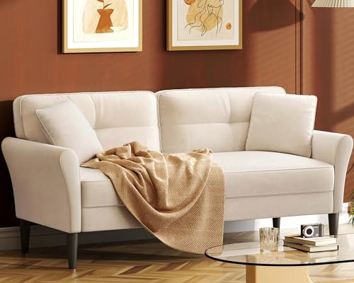 Domusensus 3 Seater Sofas 175CM, Velvet Small Sofa with 53cm Deep Seat, Modern Couch 318kg Capacity, Comfy Love Seat Tool-Free Setup, Large 2 Seater Sofa in A Box, Loveseat Couch for Living Room
