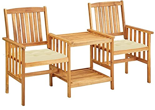 LAPOOH Gartenstühle mit Teetisch und Kissen Akazie Massivholz, Gartenmöbel, Balkonstühle, Hochlehner, Balkonmöbel, Bistrostuhl, Garten Stühle, Sit Möbel, Armlehnenstuhl - 3061292