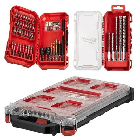 Milwaukee 4932499761 45 Piece PACKOUT Compact Slim Organiser Shockwave Impact Driver & SDS-Plus MX4 Drill Bit Accessory Set