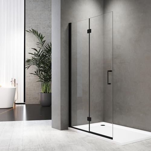 Walk in Dusche Duschwand 120x195 cm Falttür Dusche Duschtrennwand 6mm ESG-Sicherheitsglas Nano Beschichtung,Schwarz