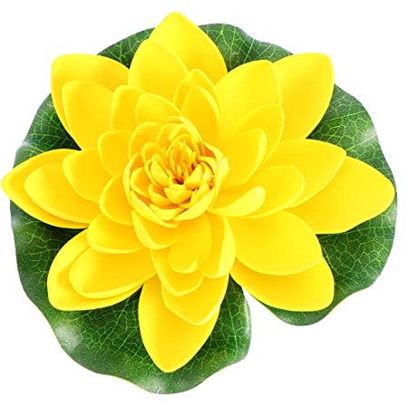 GRIRIW Künstliche Lotuslilien Kunststoff Teichpflanzen Gelb 6 Stück (4 Mittel 2 Groß) Schwimmend Innen Außen Teichdeko