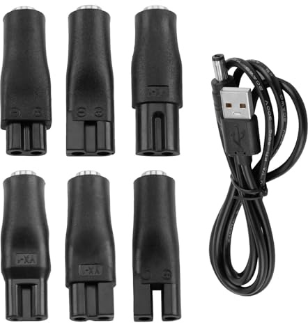7Pcs Electric Shaver Charger Cable Kit, 2-Pin Electric Shaver Charger, Beard Trimmer Charger, USB Shaver Charger Power Cable with 6 Heads(Not for Philips, Braun, Panasonic, Remington)