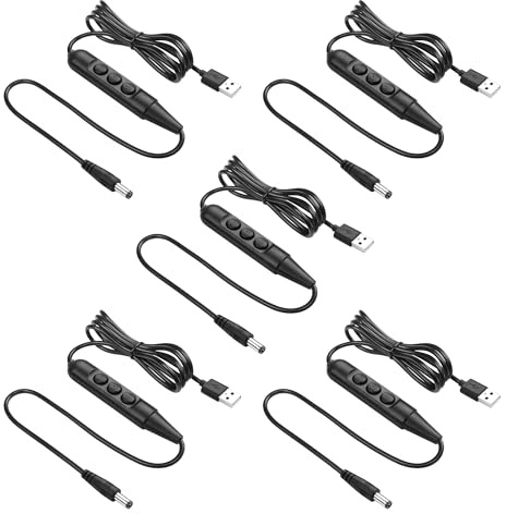 SinLoon Cavo di alimentazione USB maschio con interruttore on/off a DC5521 maschio, USB 2.0 a DC 5,5 mm x 2,1 mm, interruttore di regolazione a 6 velocità, per strisce LED, lampada da tavolo e altri