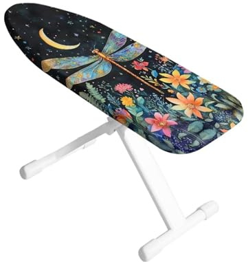 ASQVTIFE Dragonfly Small Ironing Board Cover 14 X 24 Moon Iron Board Cover for Home Replacement 2 Hook and Loop Fastener Strap Portable Ironing Board Foldable Table Top Protective Decor