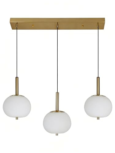 bomiel Pendelleuchte mit 3 Glasschirmen, G9 Fassung, höhenverstellbar bis 150 cm, Ø16 cm Milchglas, gebürstetes Kupfer, für Kücheninsel und Esstisch (ohne Leuchtmittel)