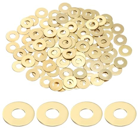 sourcing map 100Pcs M3 Brass Flat Washer, 8mm ID x 3mm OD x 0.5mm Thickness Metal Sealing Washers, Metric Sealing Ring Gasket for Screws Bolts Nuts