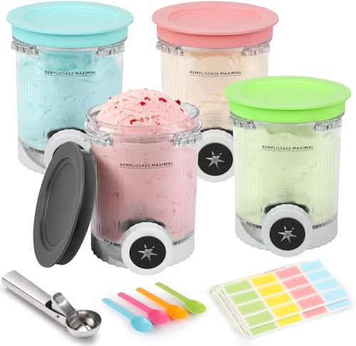 4 Stück Ninja Swirl Creami Behälter,Swirl Pints und Deckel kompatibel mit Ninja NC700 NC701EU Serie, BPA-frei, Ninja Eismaschine Zubehör BPA-frei Creami Behälter