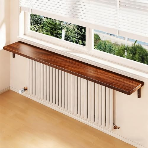 JCSRYD Tablette Radiateur, Etagere Flottante Murale, Étagère Rectangulaire en Bois avec Supports Métalliques pour Salon et Chambre à Coucher(Brown,120 * 30cm/47 * 12in)