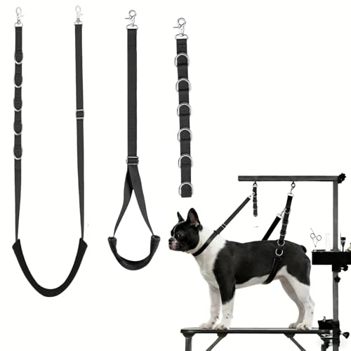 3PCS Dog Grooming Harness Strap, Adjustable Dog Grooming Loop Restraint Belly Strap, Bathing Restraint Loop Noose, Neck and Belly Holder for Table Arm Grooming (Black)