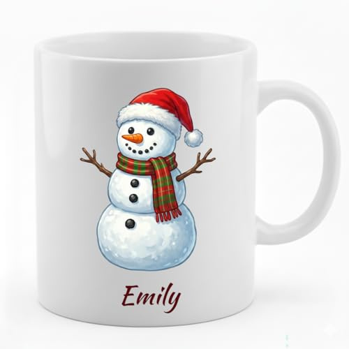 BGExpress Personalised Christmas Mug Set – Festive Xmas Party Mugs for Tea & Coffee – 11oz Custom Name Holiday Cups for Home & Office – Winter Ceramic Tableware Gift Set (Snowman)