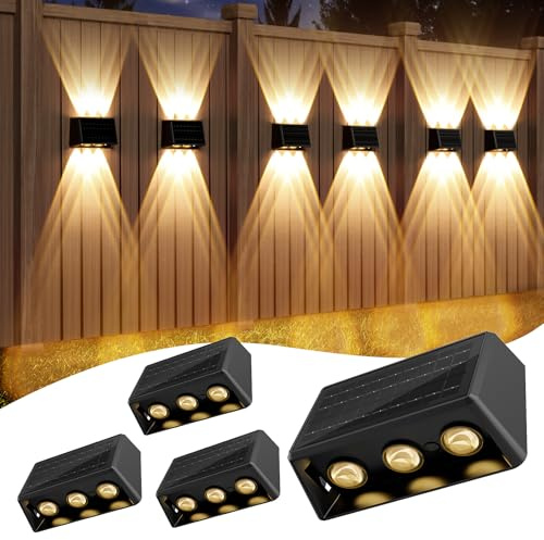 Quntis Solar Wandleuchte Außen 4 Pack 6 LED Solarleuchten Up & Down | 13 Farbmodi IP65 Wasserdicht Solarlampen Garten Warmweiß/Kaltweiß/RGB Zaunbeleuchtung für Terrasse Balkon Zaun Mauer