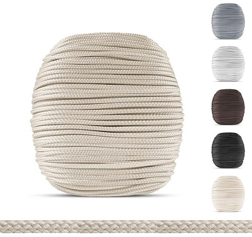 EFIXS Cordon de Traction pour Stores en Bois (diamètre 2,2 mm) - Couleur : Beige Clair - Longueur : 10 à 25 mètres - Ici : 20 mètres