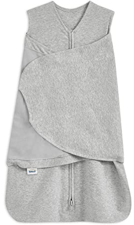 HALO 100% Cotton Sleepsack Swaddle, 3-Way Adjustable Wearable Blanket, TOG 1.5, Heather Grey, Small, 3-6 Months