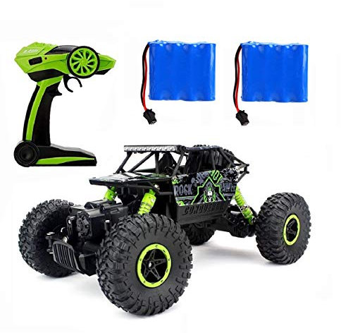 RC Auto ferngesteuert 4WD 1:18, Elektro Offroad Fahrzeug für Kinder und Erwachsene, Monstertruck Rock Crawler Geländewagen, Allrad Stunt Car Spielzeug mit Fernbedienung für jedes Gelände