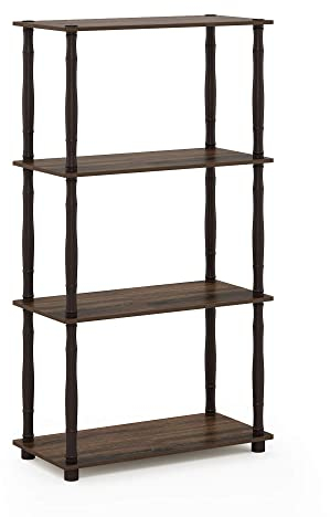 Furinno 4-Ebenen Mehrzweck-Regal mit klassischen Rohren, holz, Walnuss/Braun, 29.46 x 59.94 x 109.86 cm