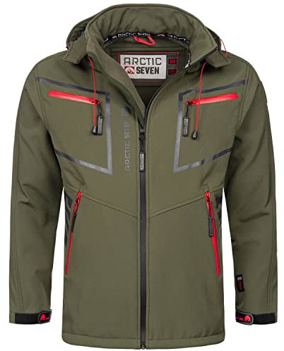 Arctic Seven Herren Softshell Jacke Funktionsjacke Outdoor Regenjacke Atmungsaktiv Fleece Innenfutter AS088 [AS-088-Olive-Gr.5XL]