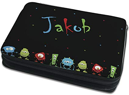CreaDesign Kinder Federmäppchen mit (Wunsch) Namen, einzigartige Federtasche durch Personalisierung, Schulmäppchen - Motiv Monsterparade