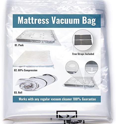 King/California King Mattress Vacuum Bag for Moving Compress Mattress Double Zip Seal & Leakproof Valve. Huge Mattress Bag for Moving. Straps Included