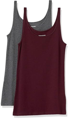 Amazon Essentials Women's Slim-Fit Thin-Strap Tank Top, Pack of 2, Burgundy/Charcoal Heather, M