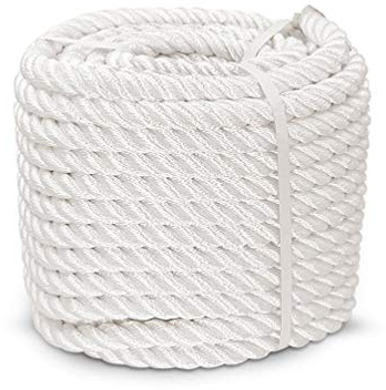 Aoneky Cuerda Torcida de Nylon - Cuerda Gruesa de 10mm×30M / 12mm×15M, Cuerda Multiusos para Amarre, Barco, Carga, Barandilla, Acampada, Trabajo en Altura, Color Blanco (10mm×30M)