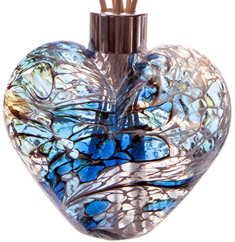 Amelia Art Glass Heart Reed Diffuser - White, Blue & Grey
