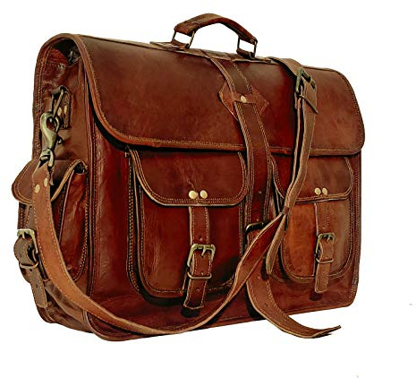 VC Sacoche vintage en cuir fait main pour ordinateur portable 45,7 cm, marron, 18 inch Large