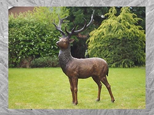 IDYL Bronze-Skulptur Hirsche stehend | 181x94x120 cm | Tierfigur aus Bronze handgefertigt | Gartenskulptur und Teich-Dekoration | Hochwertiges Kunsthandwerk | Wetterfest