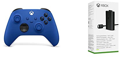 Xbox Wireless Controller Shock Blue + Xbox Play & Charge Kit M
