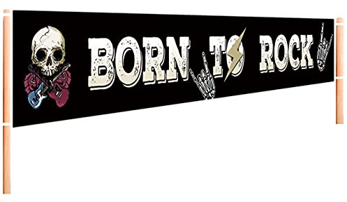 TUTA Großes Born to Rock-Banner | 1950er Rock-and-Roll-Party-Dekorationen | Musikthema Baby 1. Geburtstag Partyzubehör – 2,8 x 5,1 m
