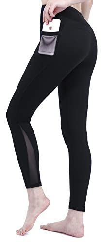 dowskwx Leggings Damen High Waist Sport Leggins mit Mesh Taschen Blickdicht Sporthose Slim Fit Seamless Yogahose für Running Pilates Alltag (L)