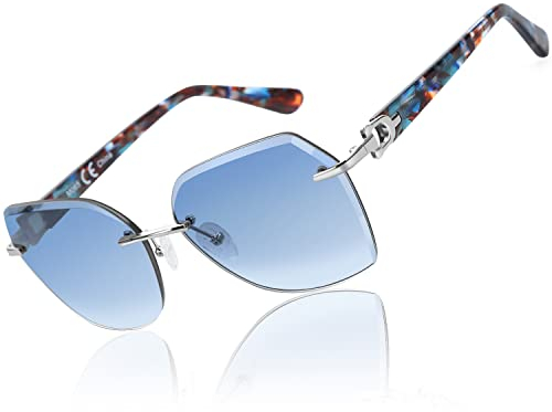 ZENOTTIC Randlose Sonnenbrille für Damen mit übergroßen geometrischen Diamant-Schliff-Verlaufsgläsern und UV-Schutz