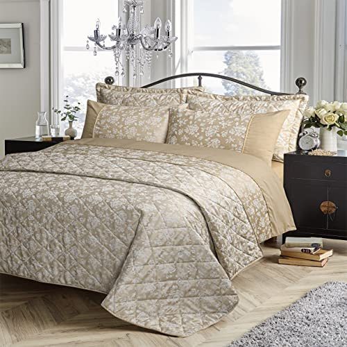 Olivia Rocco Kew Jacquard Duvet Cover Set Easy Care Double King Super King Size Quilt Bed Set Covers & Pillowcases Bedding (Single, Gold)