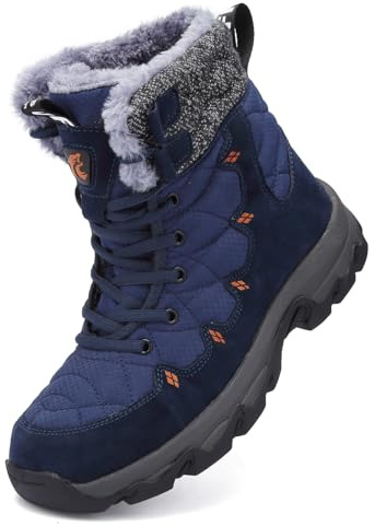 Unitysow Stivali da Neve Uomo Donna Caldi Pelliccia Stivali da Invernali All'aperto Impermeabili Scarpe da Neve Casual Stringate Stivaletti Scarpe da Inverno,Blu,42 EU