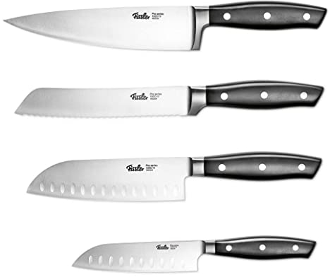 Fissler PROFI Messerset 4 tlg, Spezialklingen-Edelstahl geschmiedet - scharf, Rostfrei, Küchenmesser Set aus 1 Kochmesser / 2 Santokumesser / 1 Brotmesser, Messer Küche