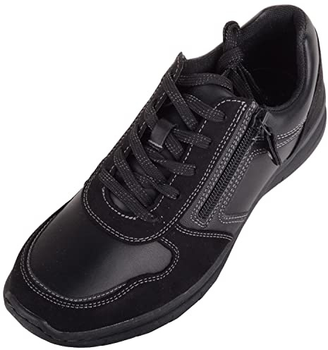 Womens Easy Zip Up Lace Fastening Work Casual Trainers Pumps Sneakers - Black - UK 2.5 / US 4.5